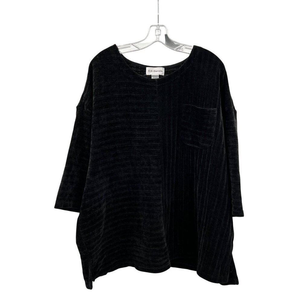 C.D. Daniels Womens Pullover Sweater 3/4 Sleeve Textured Black Gray Size 3X